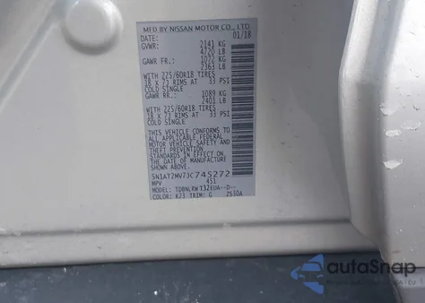 2018 Nissan Rogue Sl z USA, uszkodzony, nr VIN 5N1AT2MV7JC745272